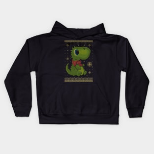 Christmas baby T-rex - ugly sweater Kids Hoodie